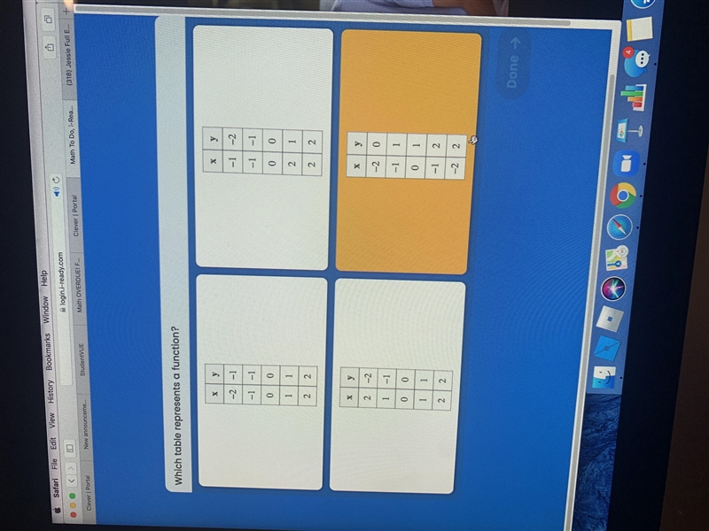 Which table represents a function?-example-1