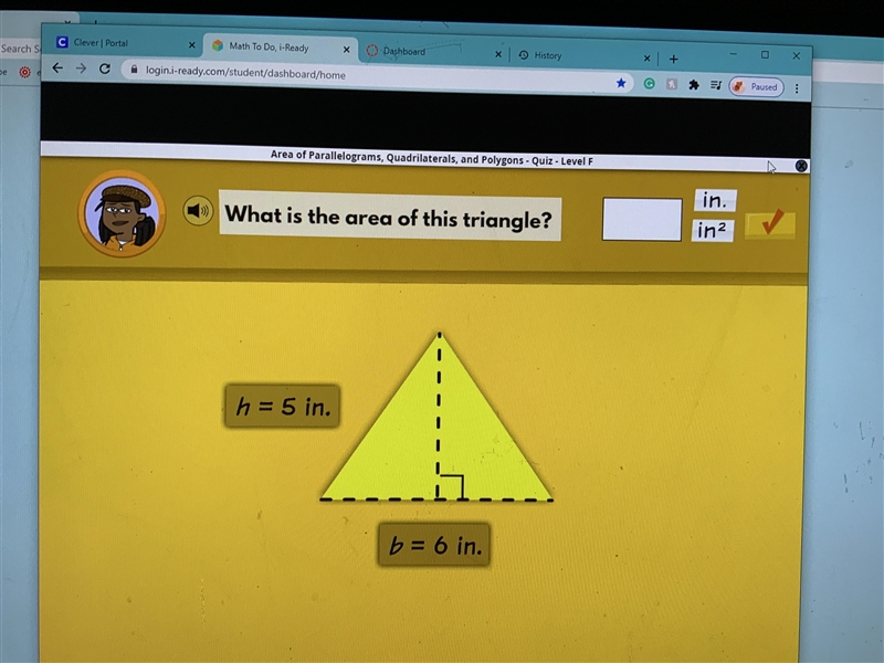 Find the Area of the triangle, Is it In or In2-example-1