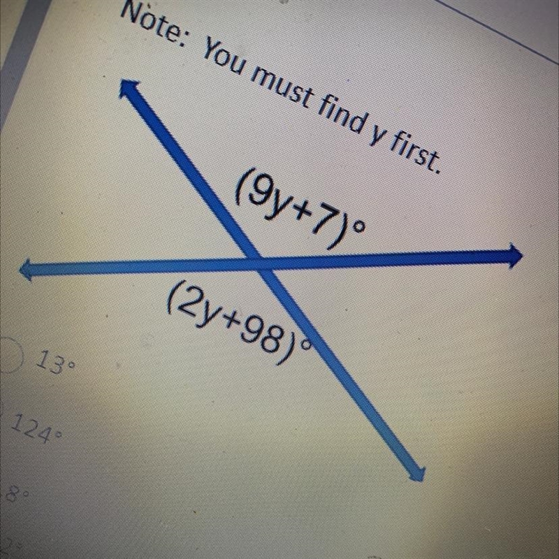 Find the measure of the label angles below note: you must find y first￼ 13 124 6.8 68.2-example-1