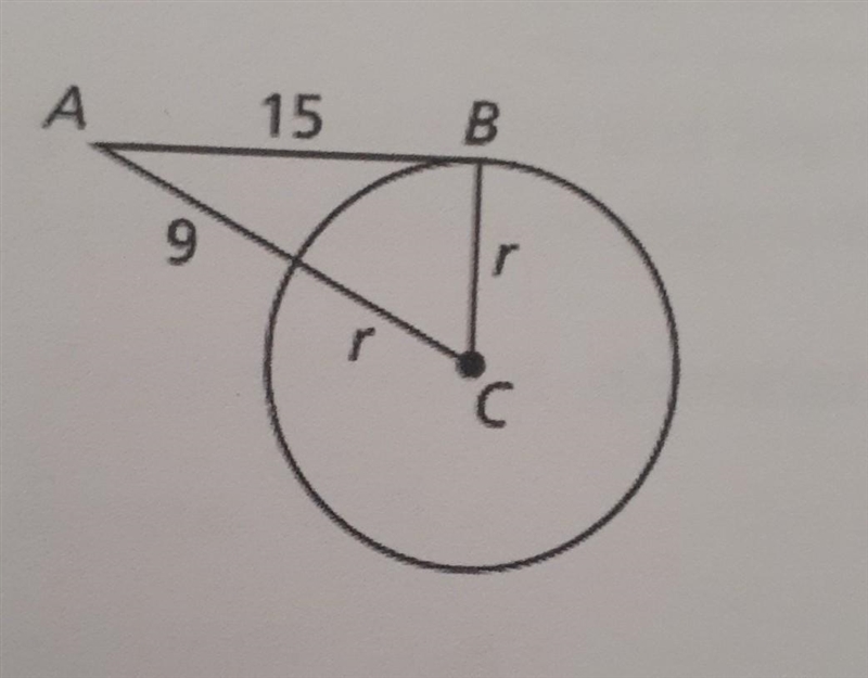 Point B is a point of tangency. Find the radius r of Oc 6. 15 B​-example-1