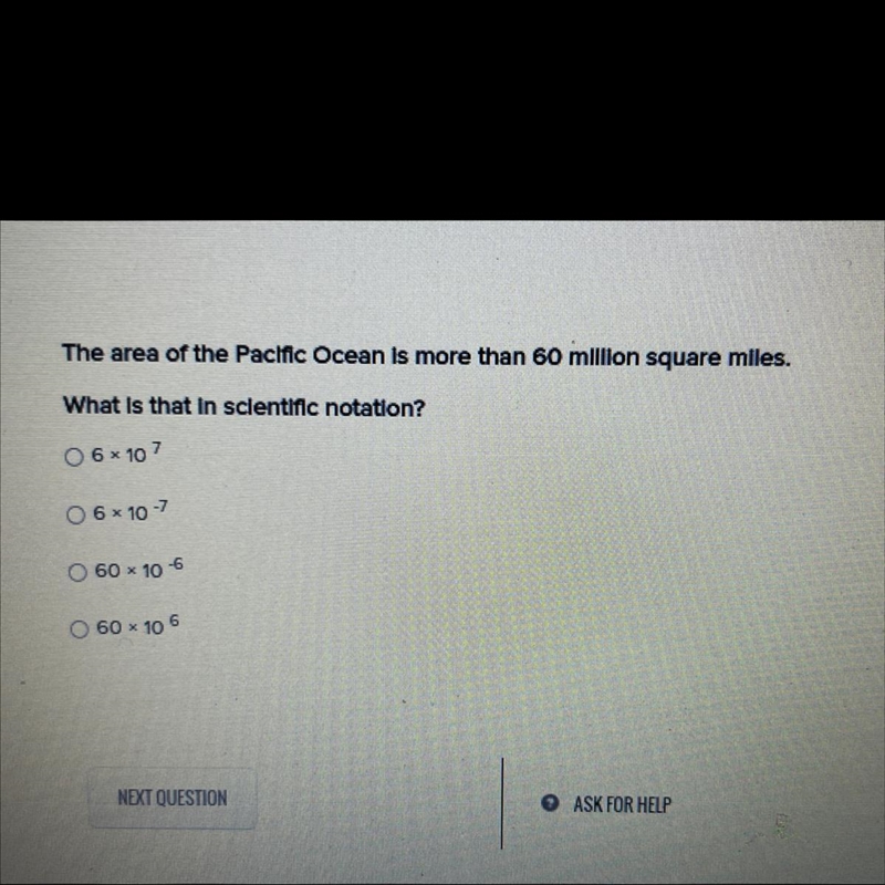 The area of the Pacific Ocean is more than 60 million square miles. What is that in-example-1