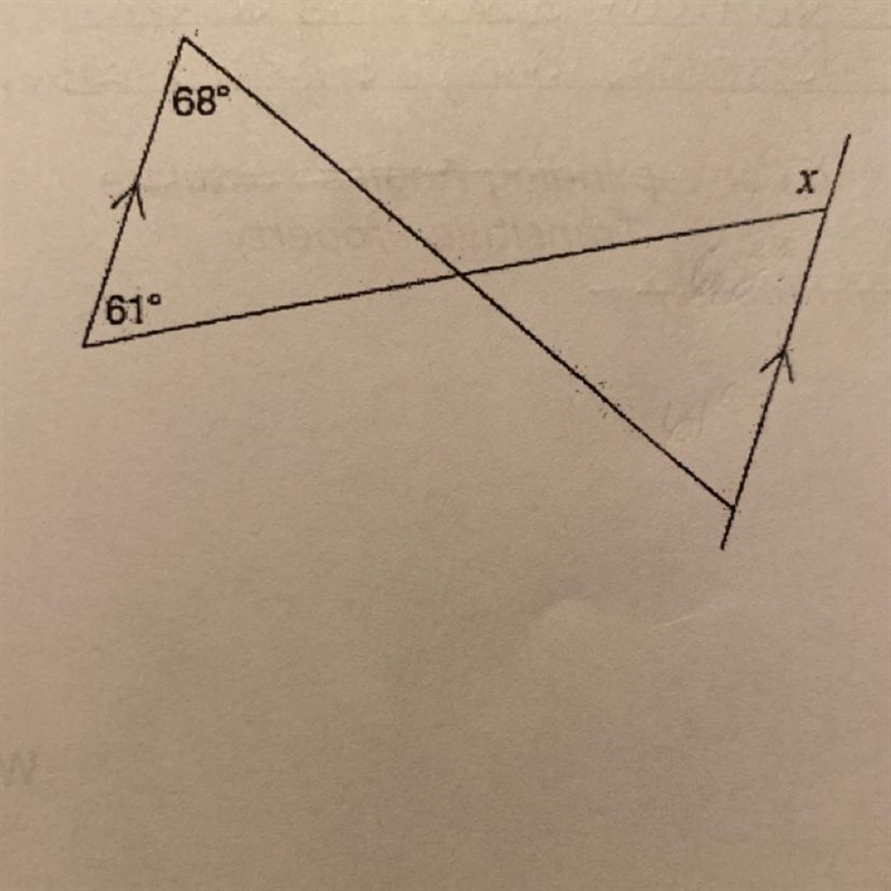 Consider the diagram below. What is the value of x? A. 61° B. 68° C. 112° D. 119°-example-1