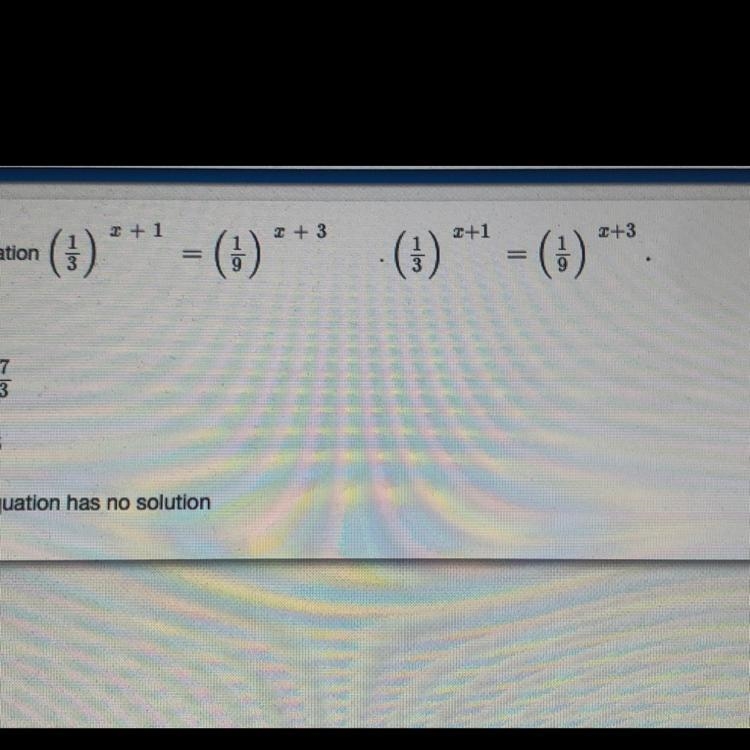 Solve the equation (1/3)^x+1 = (1/9)^x+3-example-1