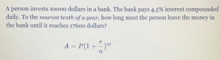 Please help! A person invests 10000 dollars in a bank. The bank pays 4.5% interest-example-1