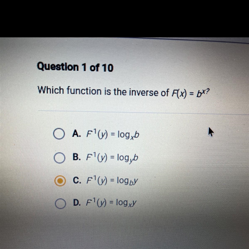 Which function is the inverse of F(x) = b^x? HELP FAST-example-1