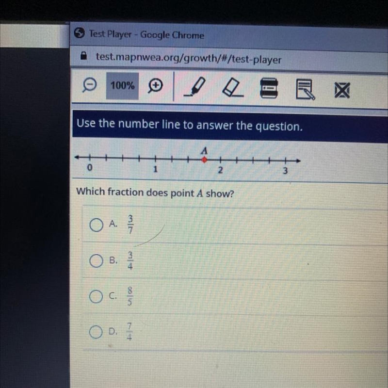 Question. А 0 2 3 Which fraction does point A show? A B C D-example-1