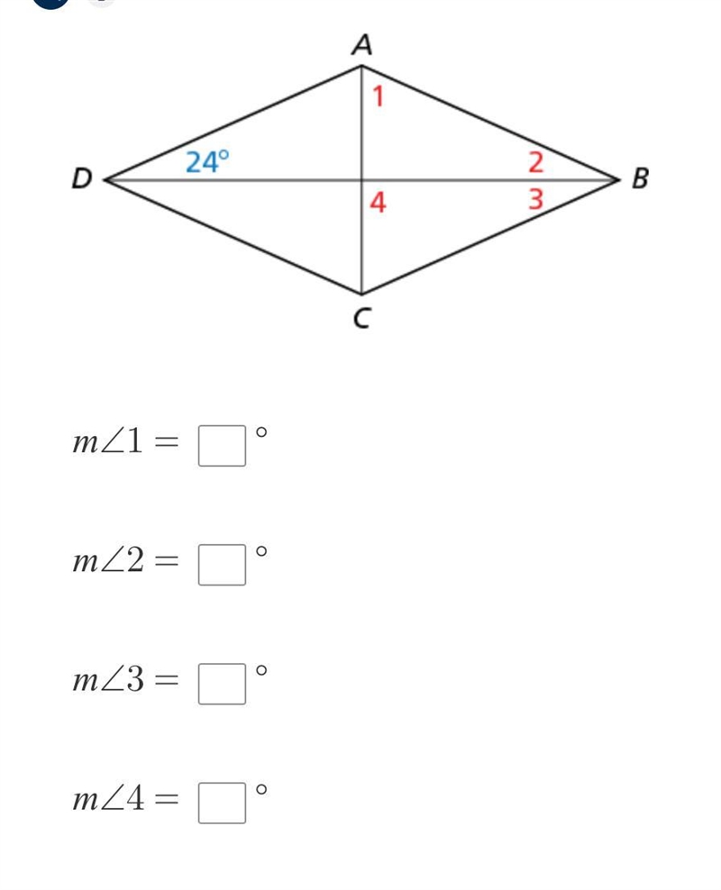 Find the measures of the numbered angles in rhombus ABCD.-example-1