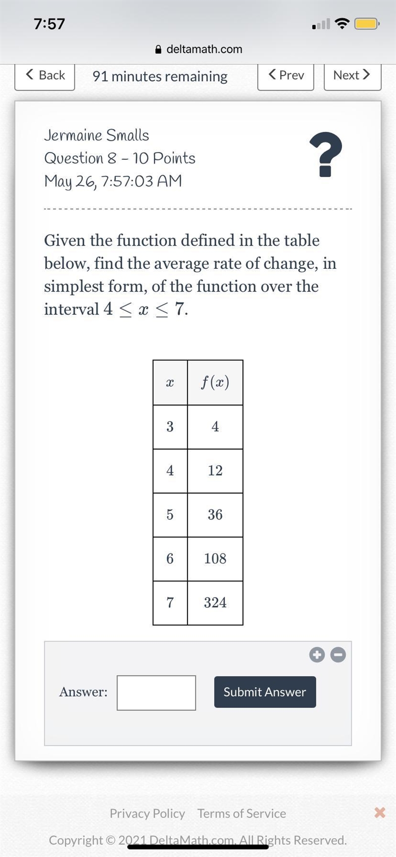 Given the function defined in the table below, find the average rate of change, in-example-1