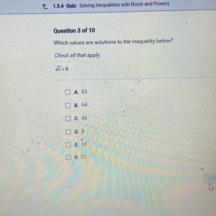 Which values are solutions to the inequality below? Check all that apply.-example-1