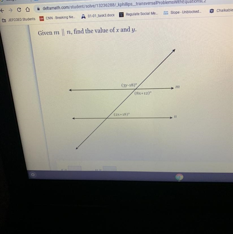 Given m n, find the value of x and y. (37-18) (8x+12) m (2X+18) n-example-1