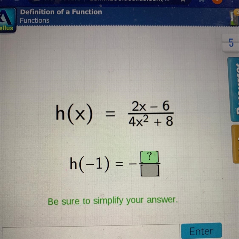 H(x)=2x-6/4x^2+8 h(-1)=?-example-1