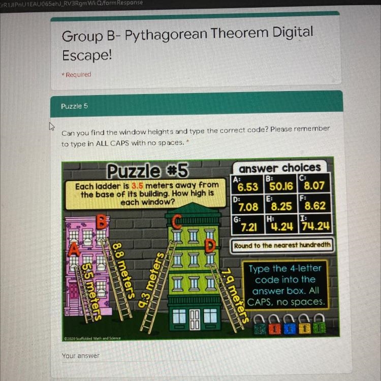 Pythagorean Theorem Digital Escape Puzzle 5,Need Answer Immediately!!!-example-1