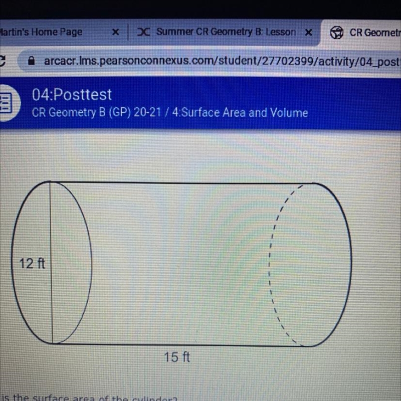 What is the surface area of the cylinder? 180pi ft2 192pi ft2 252pi ft2 396pi ft2-example-1