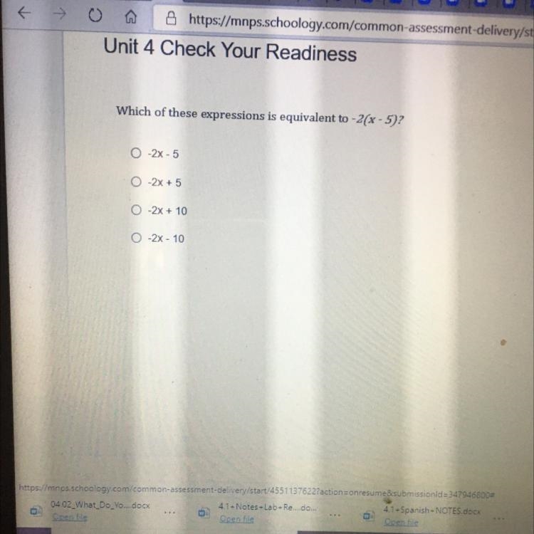 Which of these expressions is equivalent to -2(x-5)?-example-1