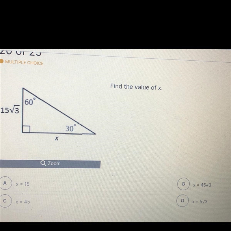 30-60-90 triangle.. find the value of x?-example-1