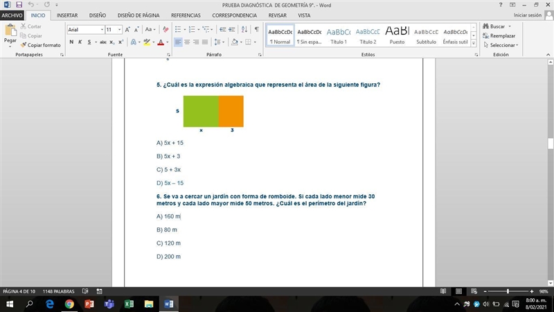 5. ¿Cuál es la expresión algebraica que representa el área de la siguiente figura-example-1