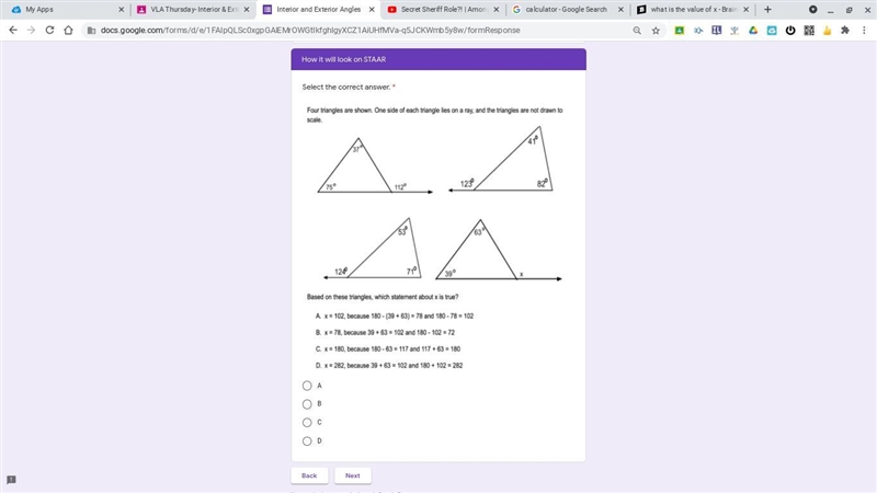 Based on the triangles, Which statement about x is true?-example-1