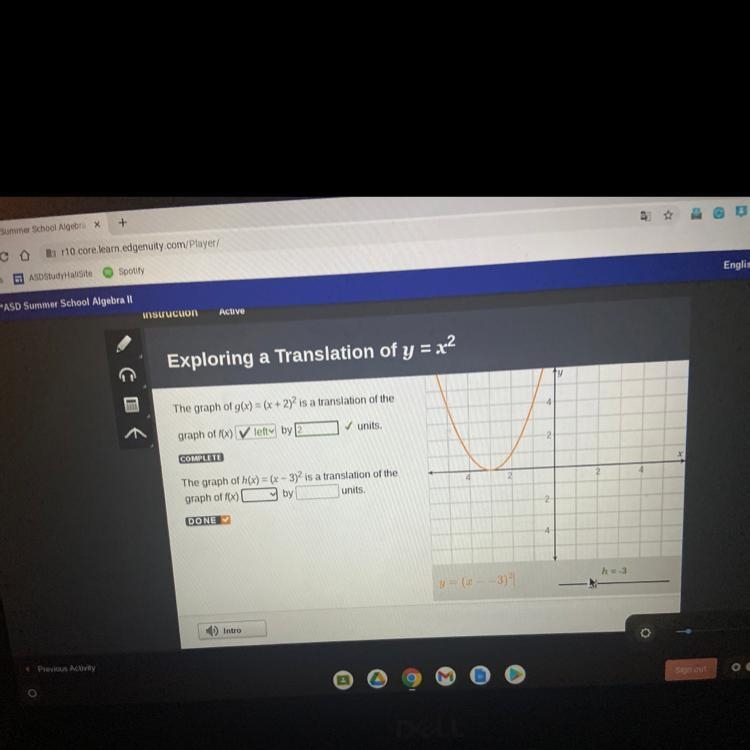 The graph of h(x) = (x - 3)2 is a translation of the graph of f(x) ….. blank by …. Blank-example-1