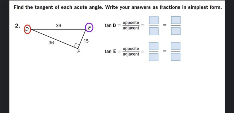 Find the tangent of each acute angle.-example-2