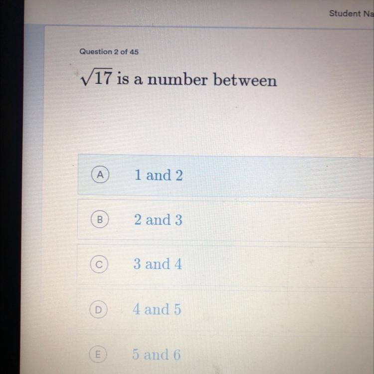 Square root of 17 Is a number between-example-1