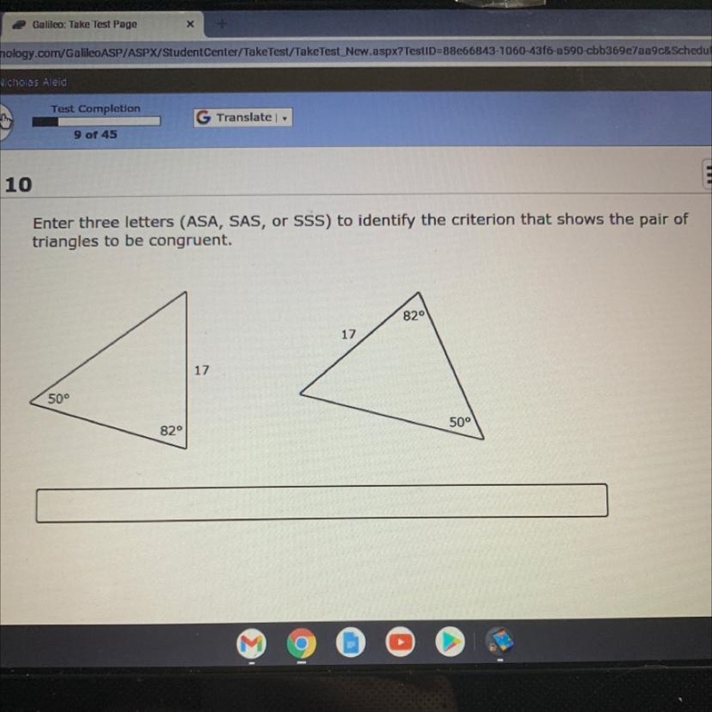 Enter three letters (ASA, SAS, or SSS) to identify the criterion that shows the pair-example-1