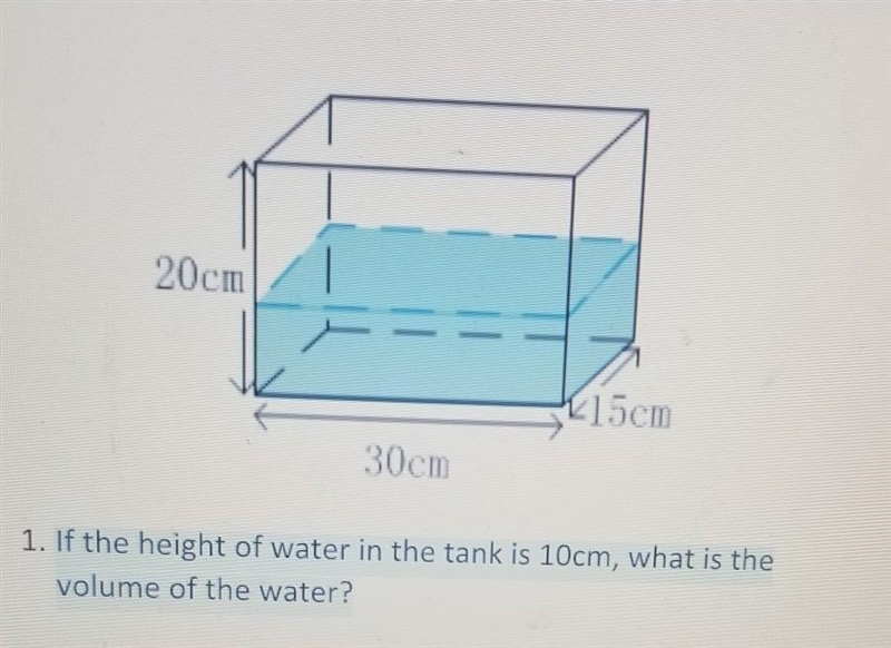 If the height of water in the tank is 10cm what is the volume of the water​-example-1