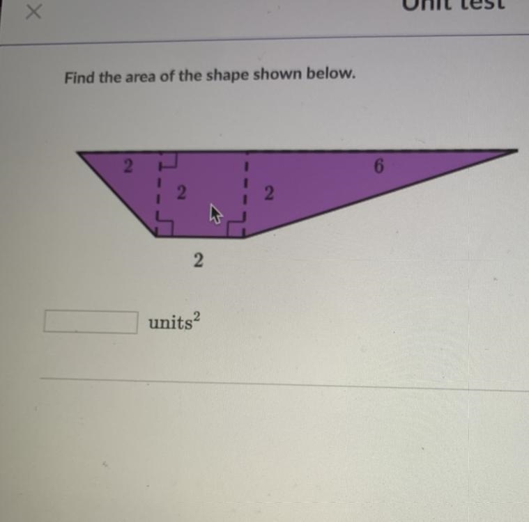 Find the area of the shape shown below-example-1