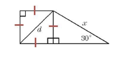 50 POINTS! In the diagram, d = 4. What is the value of x? Express your solution in-example-1