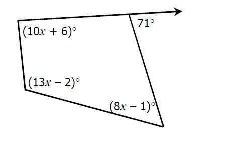 Find the value of the missing angle and then find x.-example-1