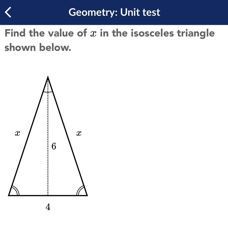 Find the value of x in the isosceles triangle shown below.-example-1