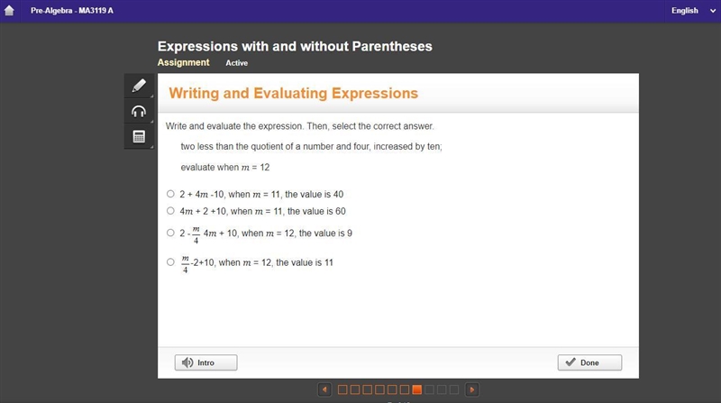 Write and evaluate the expression. Then, select the correct answer. two less than-example-1