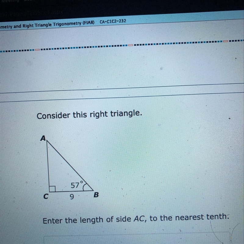 Consider this right triangle. 57° с B Enter the length of side AC, to the nearest-example-1