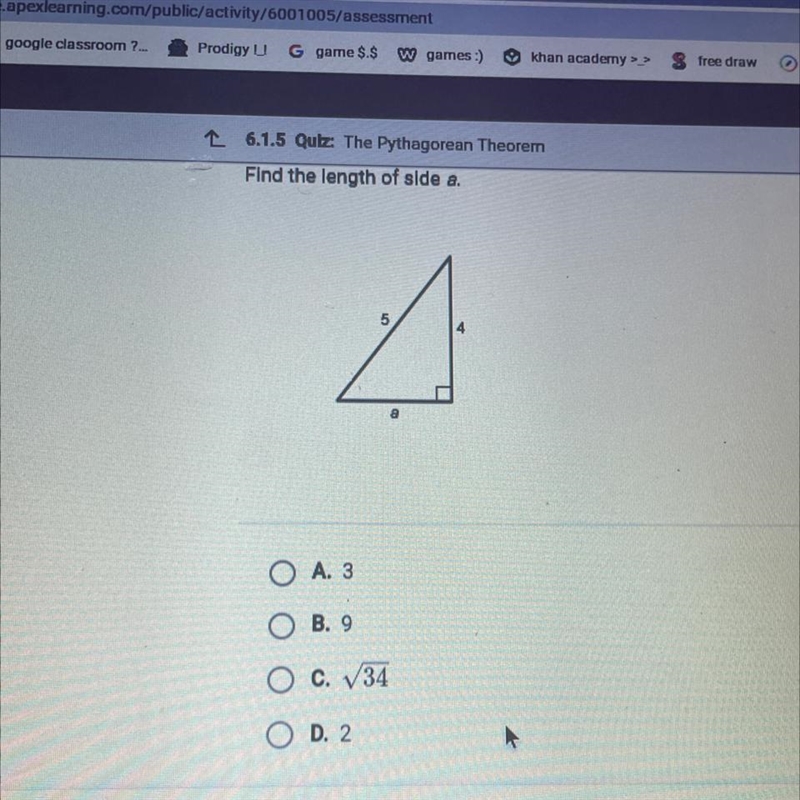 Find the length of side a. 5 4 a-example-1