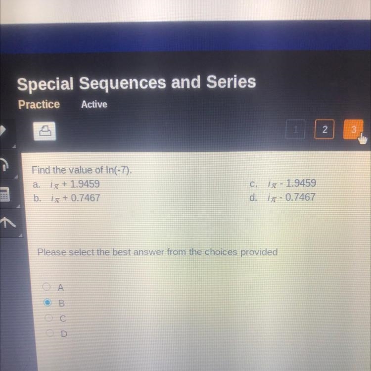 Find the value of ln(-7).-example-1