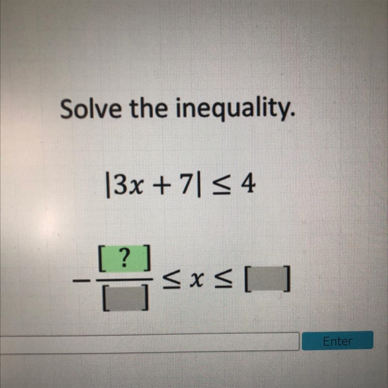 Solve the inequality. |3x + 7| <4-example-1