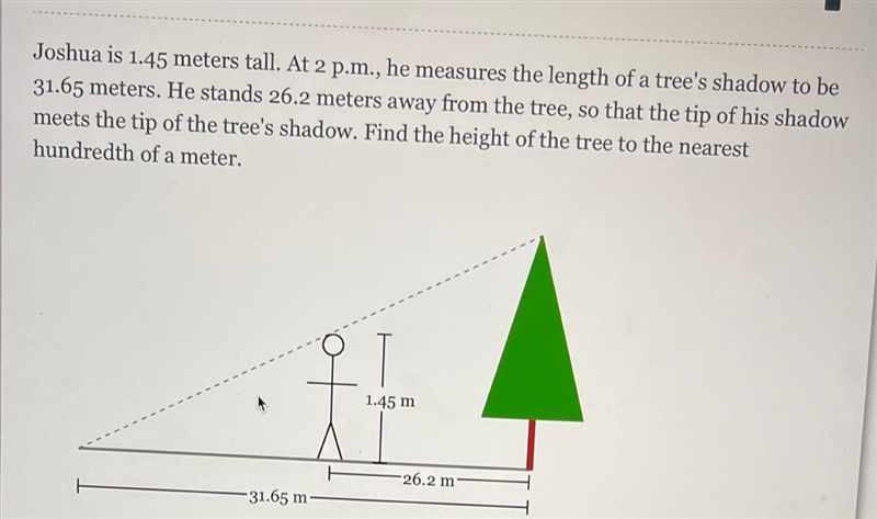 Joshua is 1.45 meters tall. At 2 p.m., he measures the length of a tree's shadow to-example-1