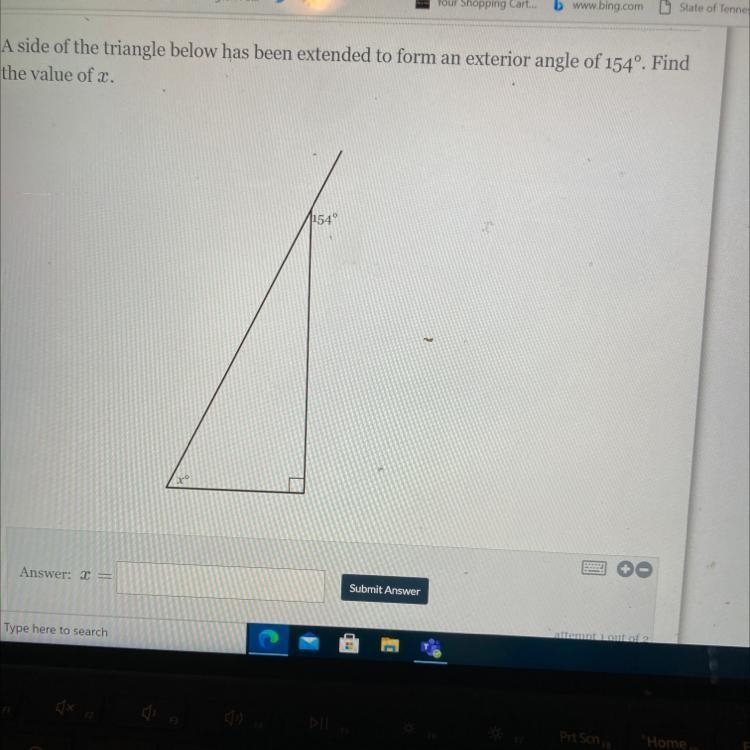 A side of the triangle below has been extended to form an exterior angle of 154º. Find-example-1