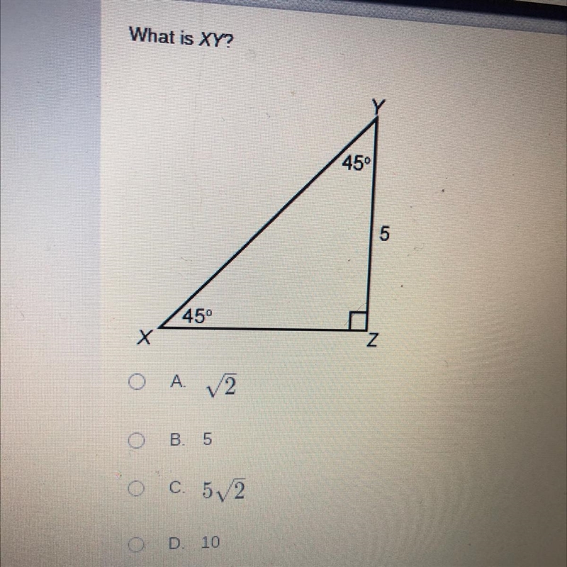 PLEASE ANSWER ASAP no links please what is xy? answers: a: ^ 2 b: 5 c: 5^2 d: 10-example-1