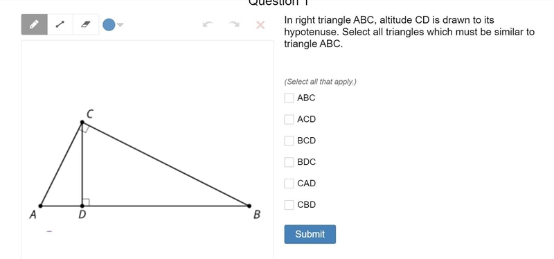 HELP ME ASAP PLEASE! In right triangle ABC, altitude CD is drawn to its hypotenuse-example-1