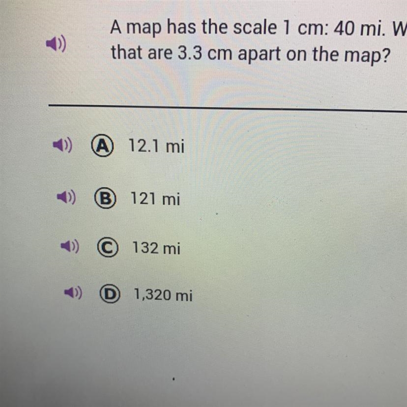 Map has a scale 1 cm: 40 mi. What is the distance between two towns that are 3.3 cm-example-1