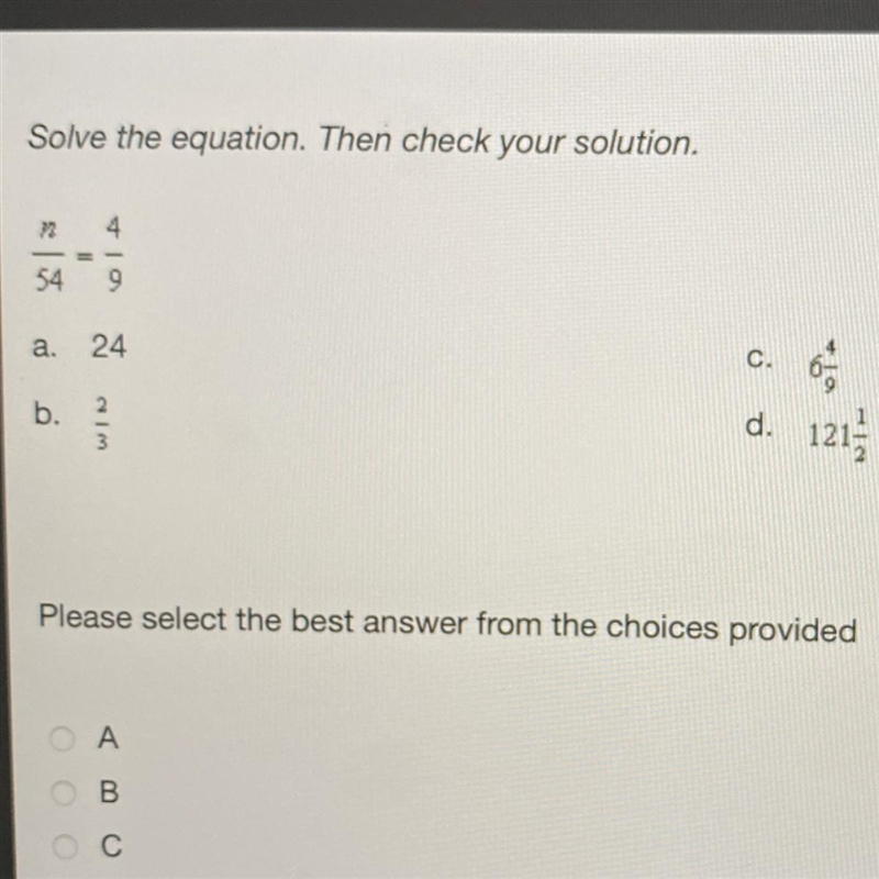 PLEASE HELP!!!!! Solve the equation. Then check your solution.-example-1