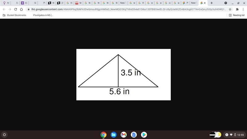 Find the area of the triangle. (A = 1/2*b*h)-example-1