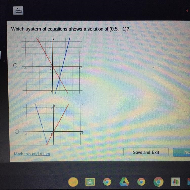 Whích system of equations shows a solution of (0.5, -1)?-example-1