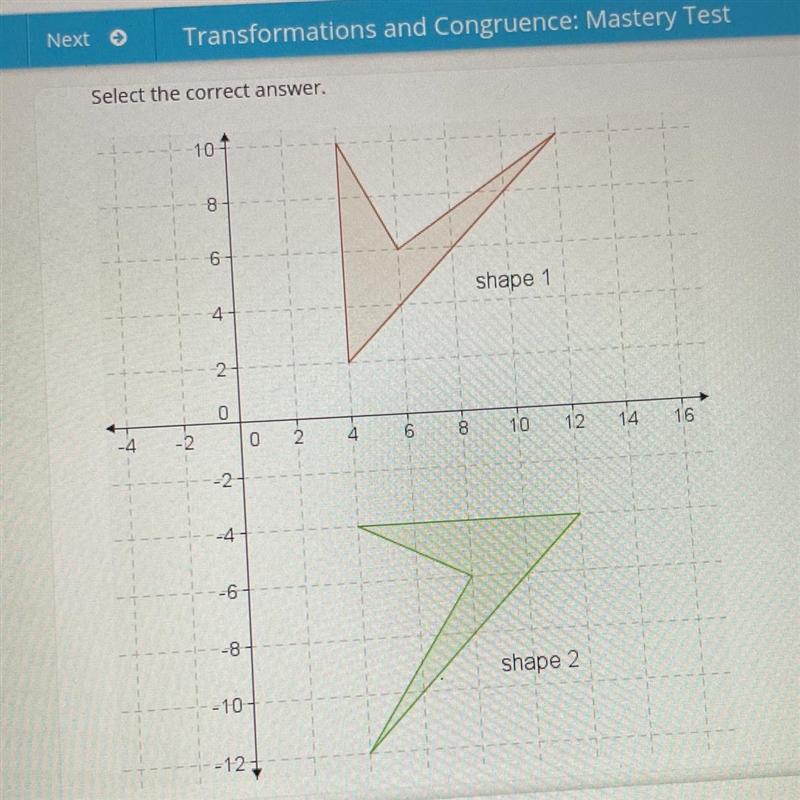 Shape 1 and shape 2 are plotted on a coordinate plane. Which statement about the shapes-example-1