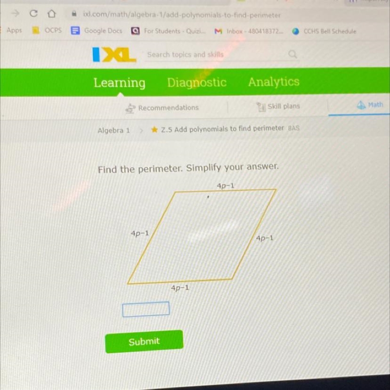 Find the perimeter. Simplify your answer. 4p-1 4p-1 4p-1 4p-1-example-1