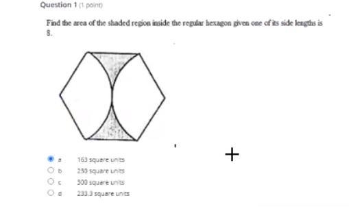 Find the area of the shaded region inside the rectangle hexagon given one of the side-example-1