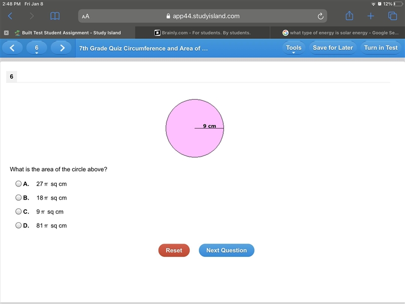 What is the area of the circle above?-example-1