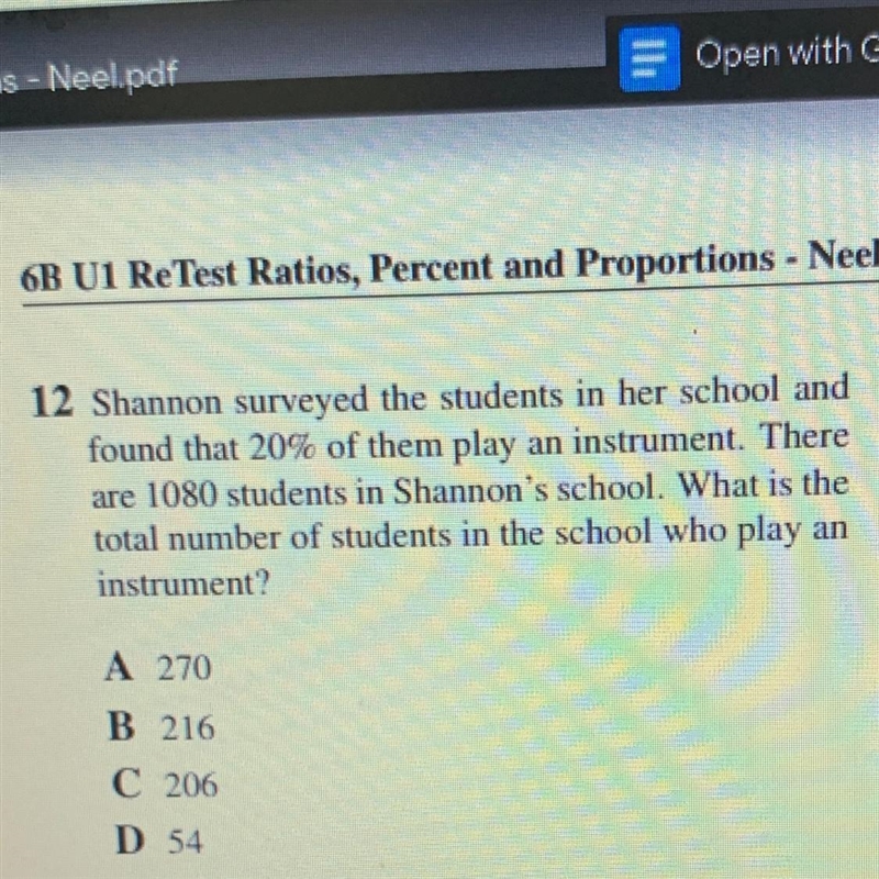 12 Shannon surveyed the students in her school and found that 20% of them play an-example-1