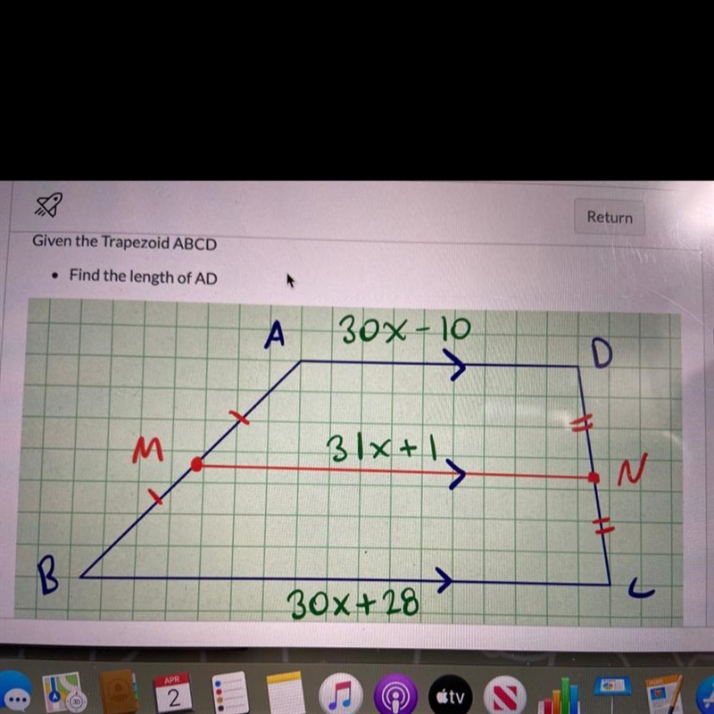 Help plsssss Given the Trapezoid ABCD Find the length of AD-example-1