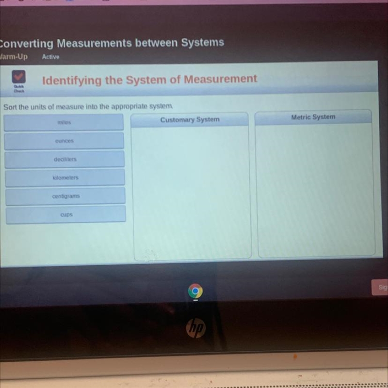 Arm-Up Active Identifying the System of Measurement Check Sort the units of measure-example-1